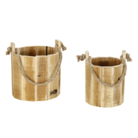 "Rustic wooden bucket in set of 2 21 cm"