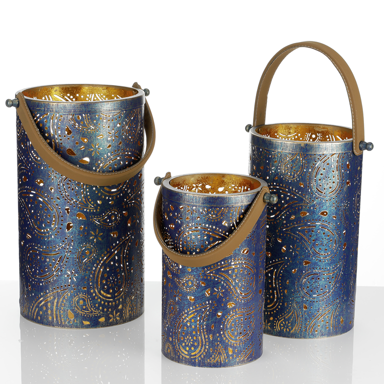 Laternenset Paisley 3Stk.,blau-gold