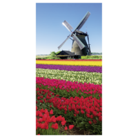 "Fabric banner Windmill in a field of tulips 100 x 200 cm"