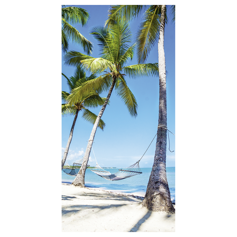 "Fabric banner ""Hammock under palm trees on a dream beach"""