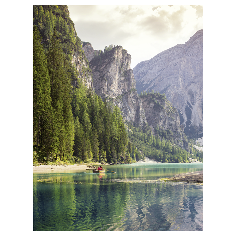 "XL fabric banner ""Rowing boat on mountain lake"" 150 x 200 cm"