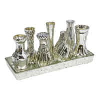 Vasen+Tablett Glas 8tlg.silber