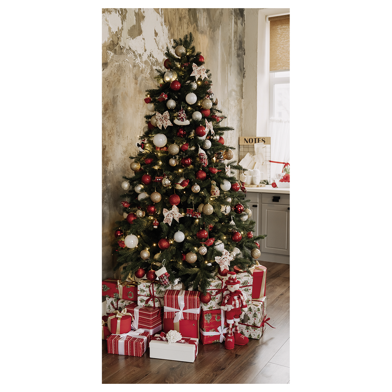 "Fabric banner ""Christmas tree with red and white presents"" 100 x 200 cm"