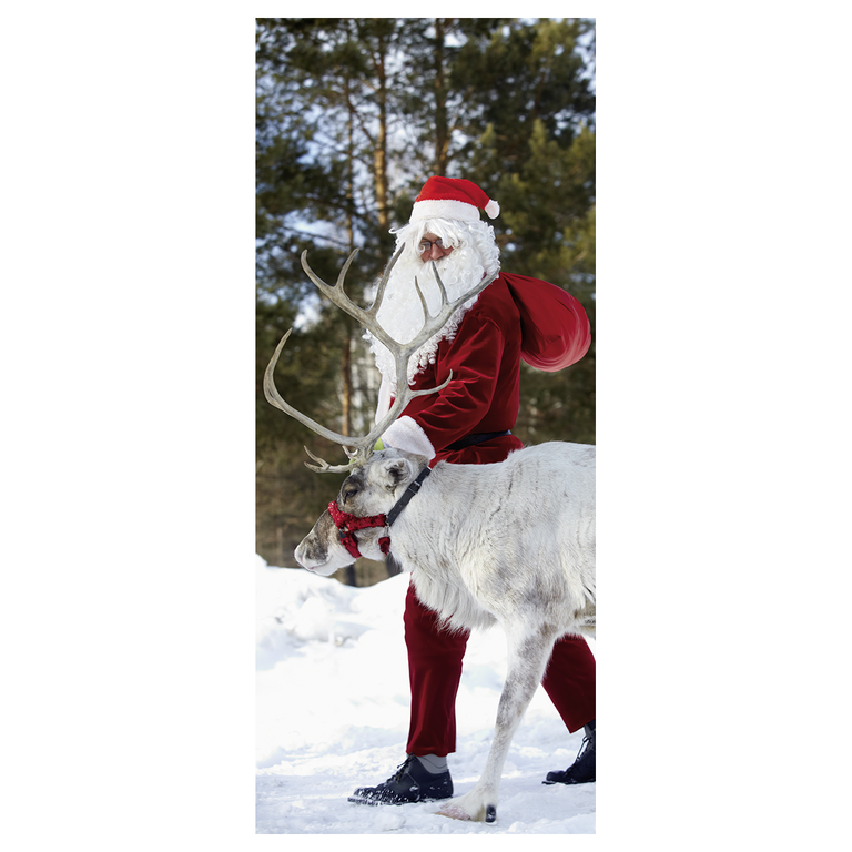 "Fabric banner ""Father Christmas with reindeer"" 75 x 180 cm"