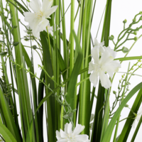 "Artificial deco grass with white flowers"