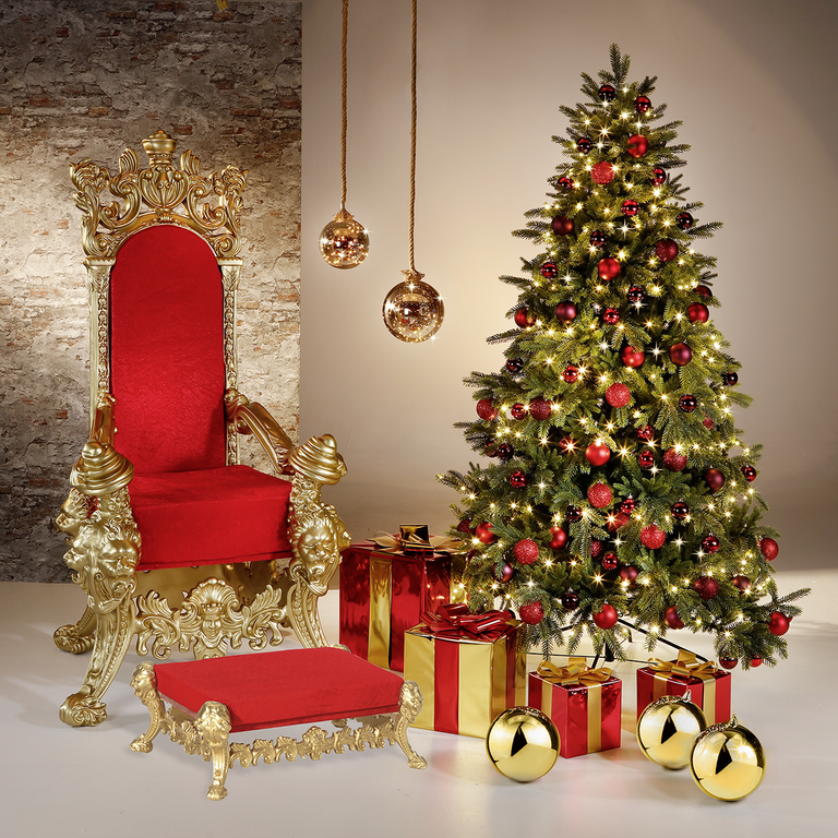 "Red decorated Christmas tree"