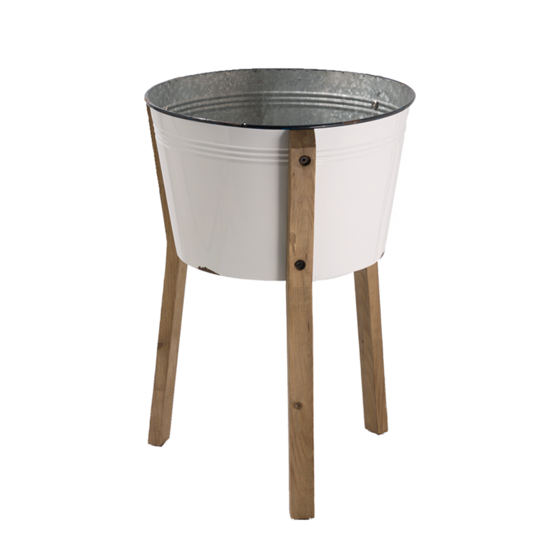 # Metal bucket with wooden foot,