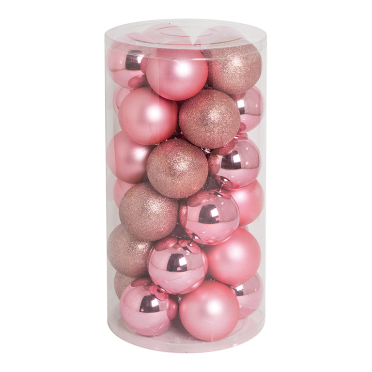 30 Christmas balls, pink,