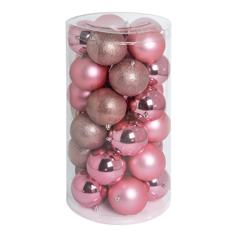 30 Christmas balls, pink,