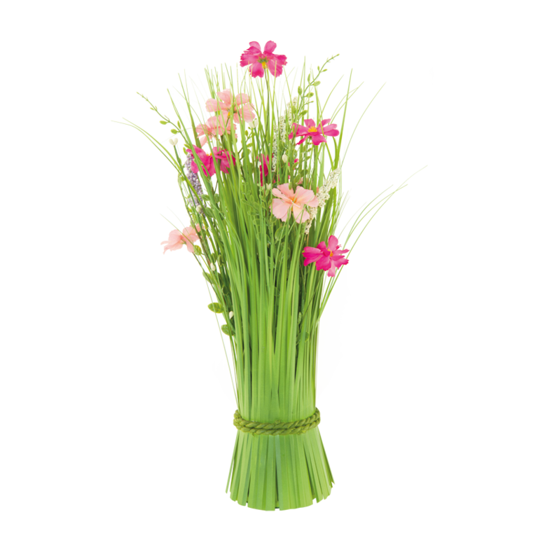 Bundle of grass with spring flowers,
