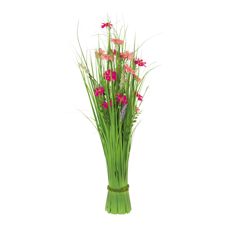 Bundle of grass with spring flowers,