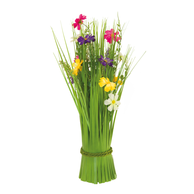 Bundle of grass with spring flowers,