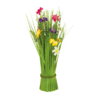 Bundle of grass with spring flowers,