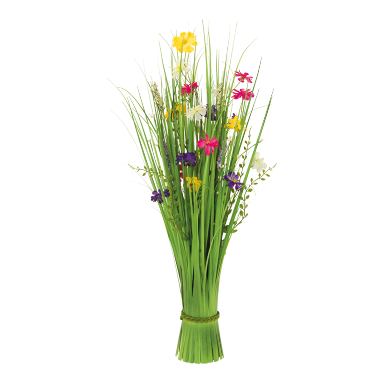 Bundle of grass with spring flowers,