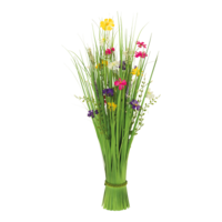 Bundle of grass with spring flowers,
