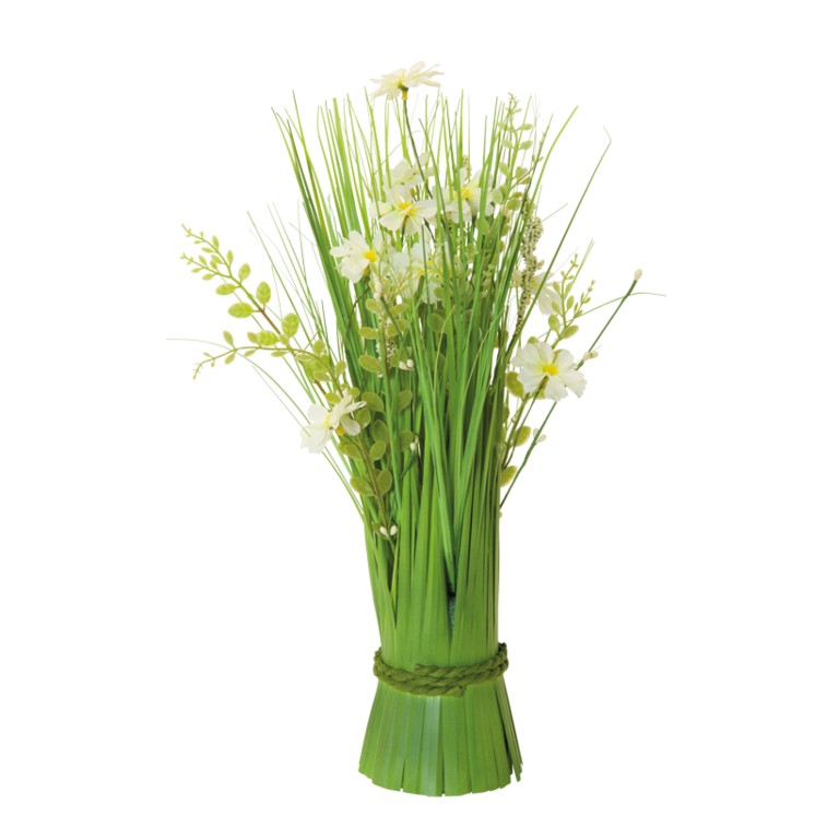Bundle of grass with spring flowers,