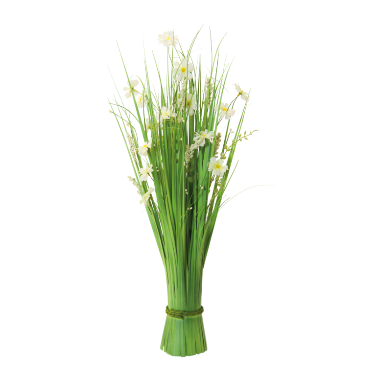 Bundle of grass with spring flowers,