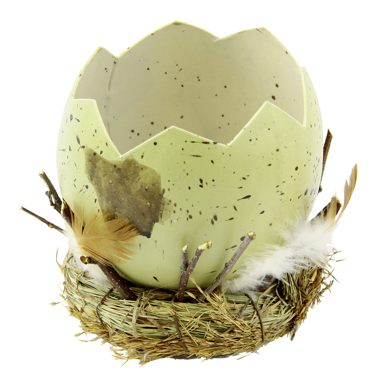 "Freshly hatched decorative egg in nest 10 cm"