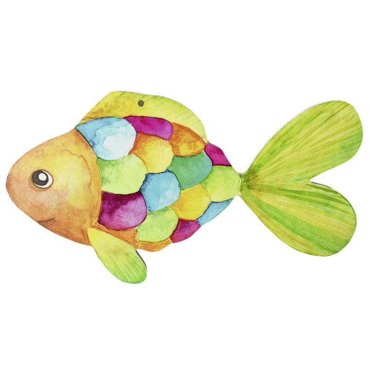 "Fish display, yellow, colourful scales,30x14cm"