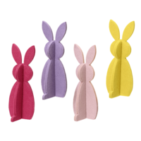 "Four felt easter bunnies in different colours"