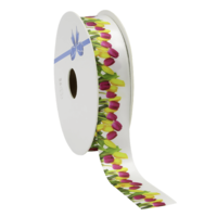 "Satin gift ribbon with tulips, 23 mm, 20 m"