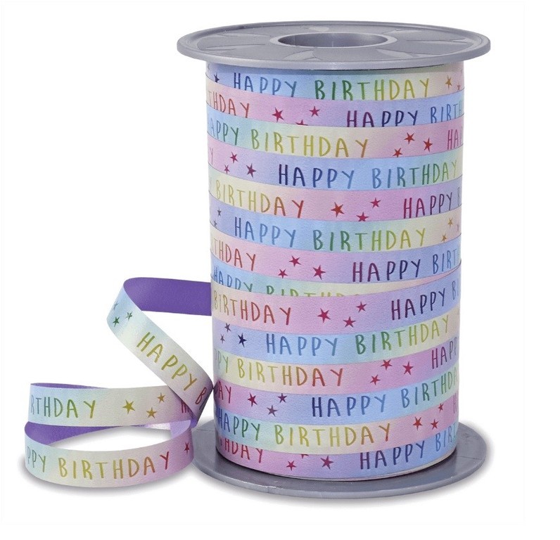 "Gift ribbon ""Rainbow Birthday"" pastel 10mm"