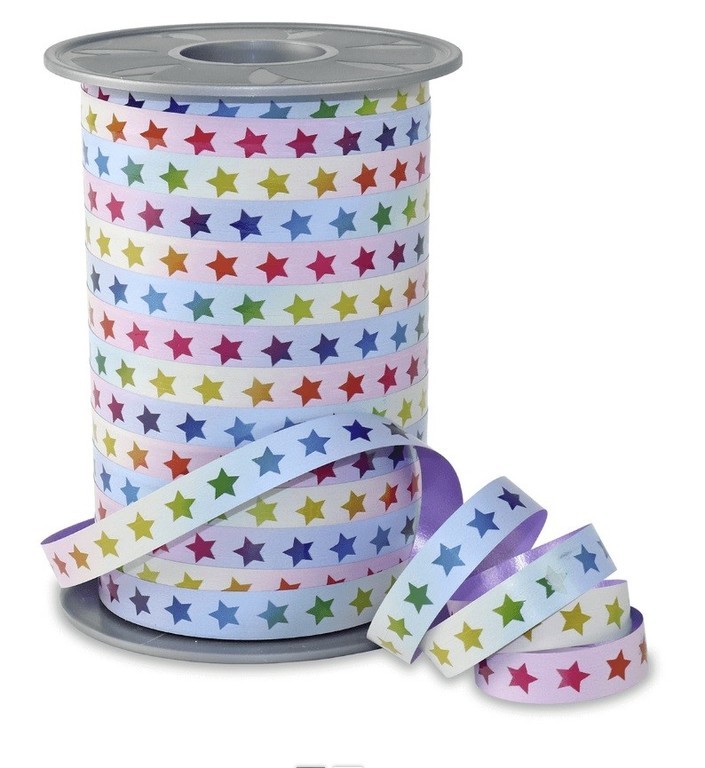 "Gift ribbon ""Rainbow Star"" pastel 10mm, 200 m"