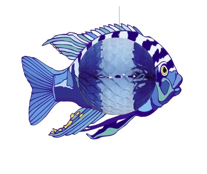 "Tropical fishes with honeycomb detail"