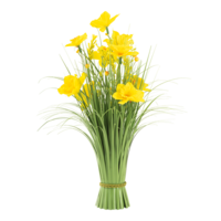 Bundle of grass with daffodil flowers