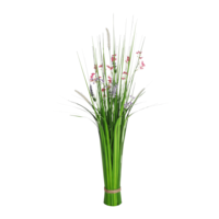 "Artificial decorative grass with pink flowers"