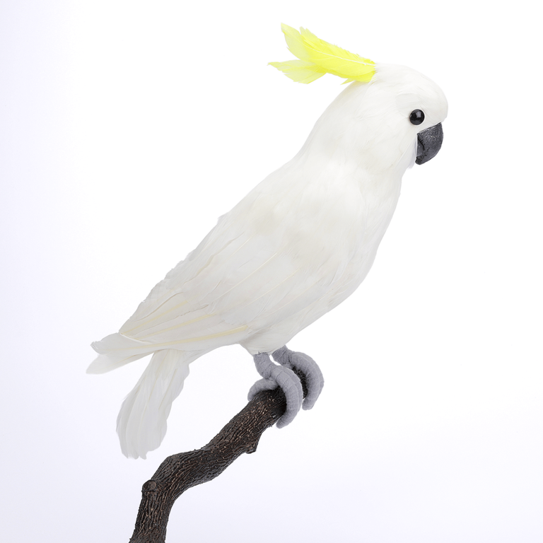 "Sitting deco parrot white-yellow cockatoo, 40 cm"