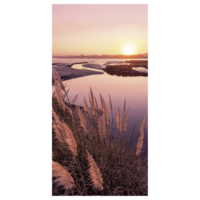 "Flame retardant fabric banner reeds in the sunset"