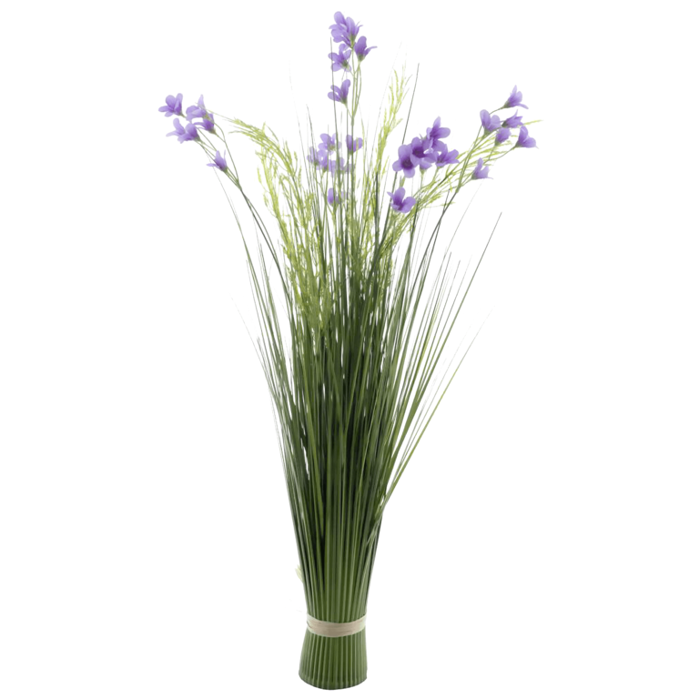 "Artificial decorative grass with lavender flowers"
