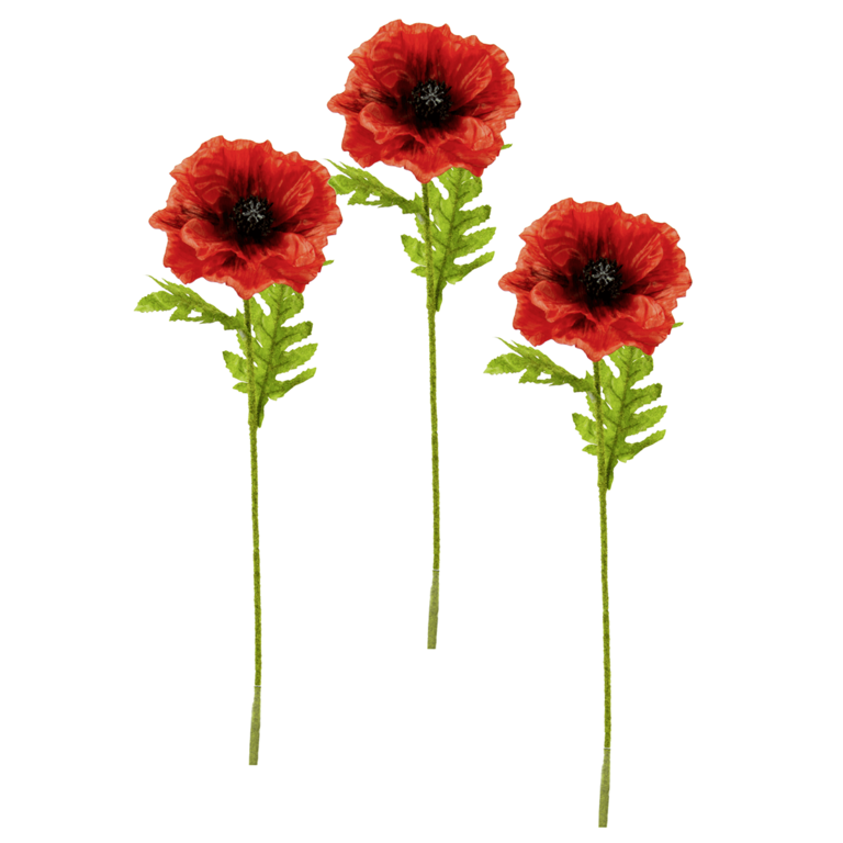 "Artificial poppy flower set of 3 in red"