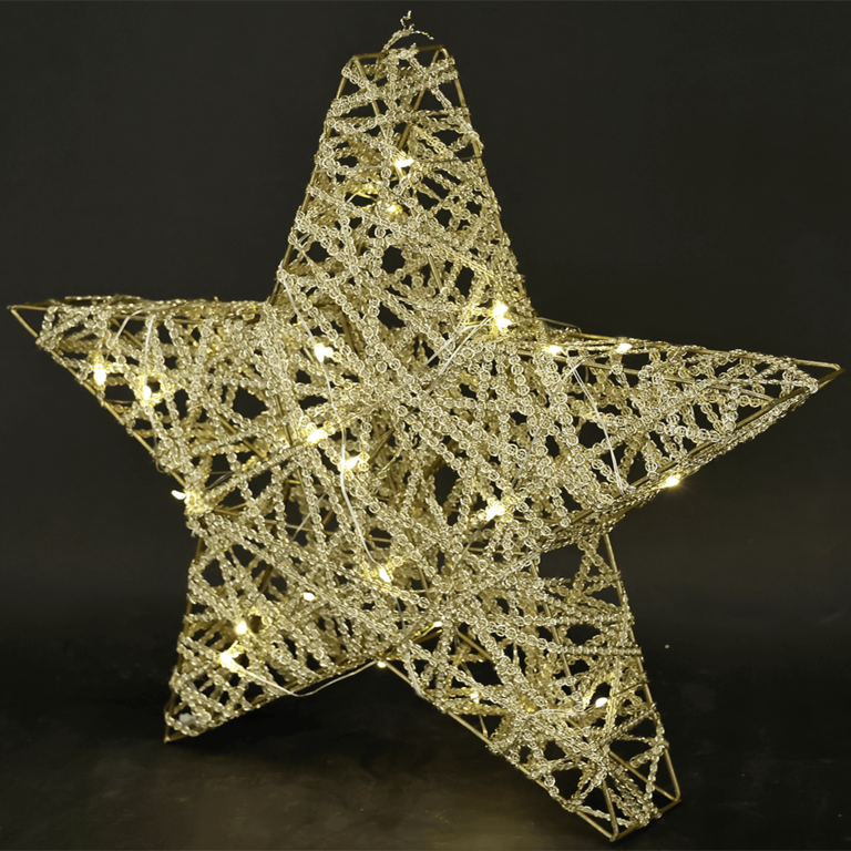 "LED star battery-operated with timer, gold"