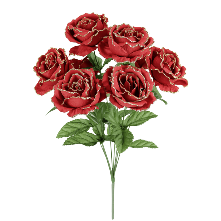 "Artificial red rose bouquet with glitter 45 cm"