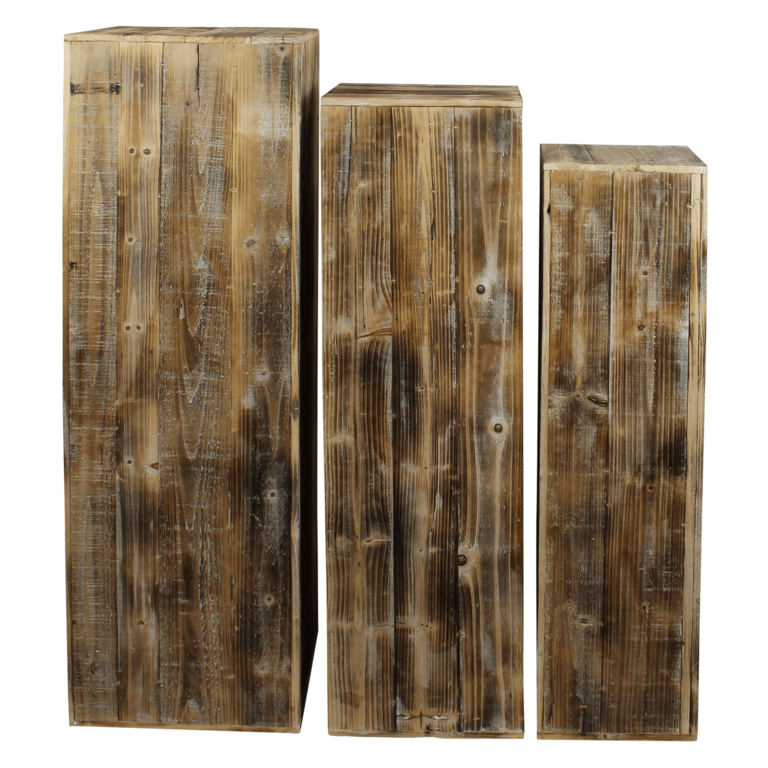 "Wooden pillar set 3 pieces brown 118 x 38 cm"