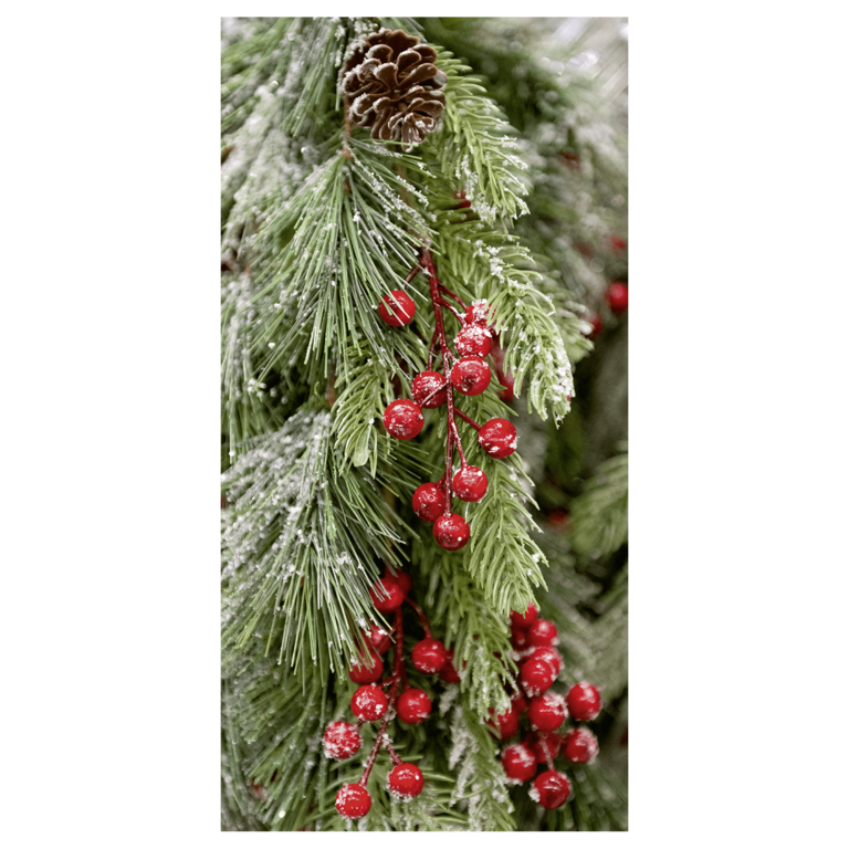 "Flame-retardant fabric banner, fir green with berries"