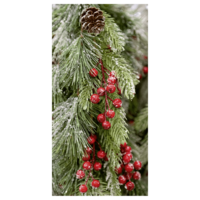 "Flame-retardant fabric banner, fir green with berries"